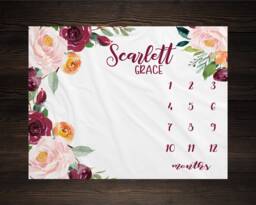 Baby Girl Milestone Blanket Month Growth Tracker Minky Fleece Custom Personalized Shower Gift Watercolor Floral Newborn
