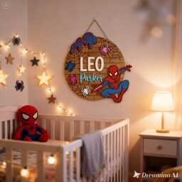 Personalized Spiderman Wooden Sign, Custom Kids Name Spider Man Room Decor, Superhero Nursery Wall Hanging, Boy Gift - thumbnail 3