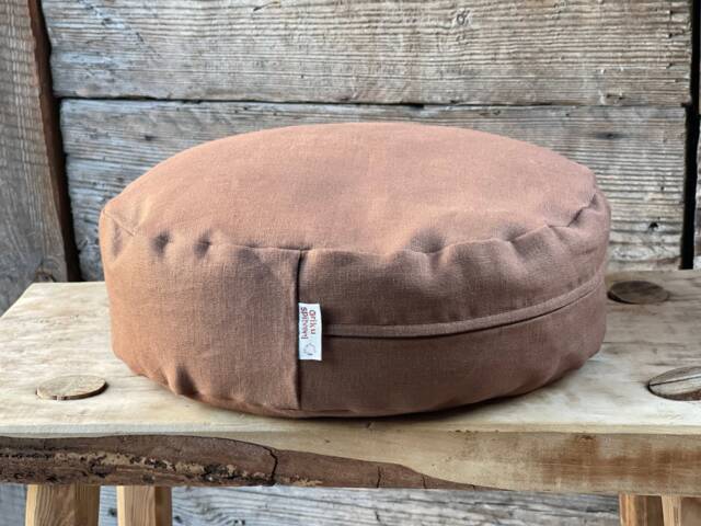 Brown Linen Buckwheat Meditation Zafu Cushion Linen Floor Pillow Meditation Sustainable Yoga - image 1