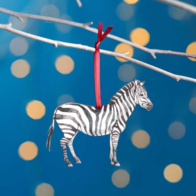 Zebra Christmas Tree Decoration, Birch Plywood Ornament, Animal Lover Gift, Festive Watercolour Art, Traditional Keepsake - image 1