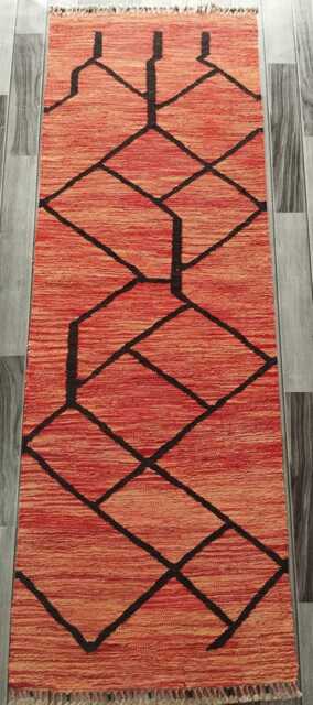 Nordic Runner Kilim Rug, Modern Artisan Scandinavian Afghan Turkish Abstract Art Wool Rug 197x68 cm - image 1