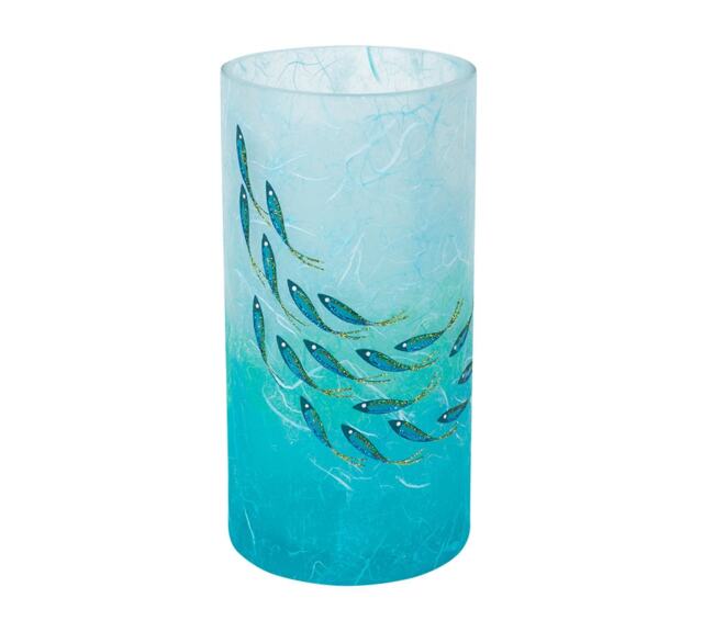Cylinder Vase - Hand Painted Fish On Turquoise Aqua Strawsilk Glass - image 1