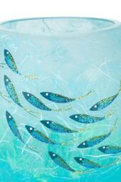 Cylinder Vase - Hand Painted Fish On Turquoise Aqua Strawsilk Glass - thumbnail 3