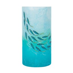 Cylinder Vase - Hand Painted Fish On Turquoise Aqua Strawsilk Glass - thumbnail 2