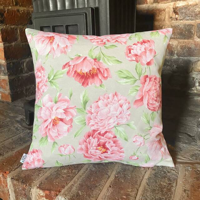 987. Handmade Salmon Flowers On Cream Cushion Cover, Various Sizes - image 1