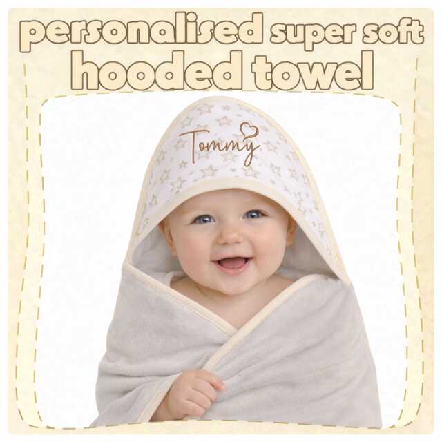 Personalised Baby Hooded Towel Embroidered Name Bathtime Custom Gift C/W Free Wash Cloth - image 1