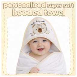 Personalised Baby Hooded Towel Embroidered Name Bathtime Custom Gift C/W Free Wash Cloth - thumbnail 2
