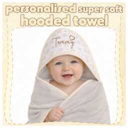 Personalised Baby Hooded Towel Embroidered Name Bathtime Custom Gift C/W Free Wash Cloth