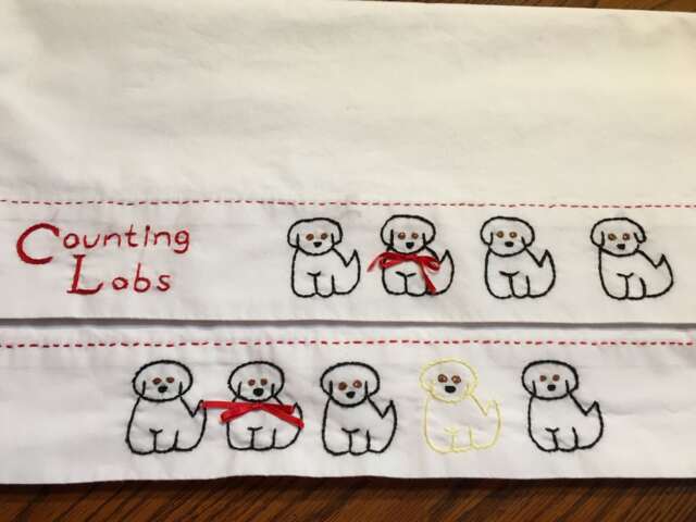 Hand Embroidered Labrador Puppy Dog Pillowcases Vintage Style Set - image 1