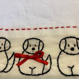 Hand Embroidered Labrador Puppy Dog Pillowcases Vintage Style Set - thumbnail 4
