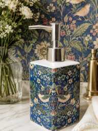 William Morris Strawberry Thief Blue Soap Dispenser Porcelain 200 Ml 7Oz Birds Garden Fantasy Floral Liquid Pump Hand Decorated UK