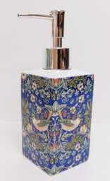 William Morris Strawberry Thief Blue Soap Dispenser Porcelain 200 Ml 7Oz Birds Garden Fantasy Floral Liquid Pump Hand Decorated UK - thumbnail 1