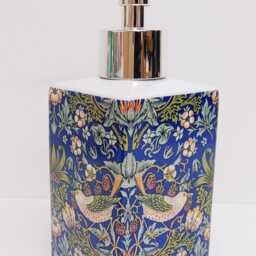 William Morris Strawberry Thief Blue Soap Dispenser Porcelain 200 Ml 7Oz Birds Garden Fantasy Floral Liquid Pump Hand Decorated UK - thumbnail 3