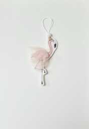 Flamingo Christmas Decoration, Ornament, Tree, Hanging Santa Hat, Pom Pom, Pink, Fabric, Embroidery Art, Cornwall