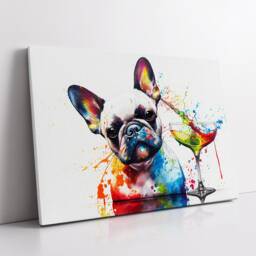 French Bulldog Toasting Drink Dog Pet Abstract Modern Painting Wall Art, Framed Canvas Poster Print, Home Kitchen Office Room Decor, Gifts - thumbnail 2