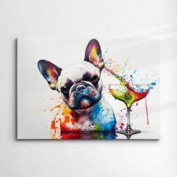 French Bulldog Toasting Drink Dog Pet Abstract Modern Painting Wall Art, Framed Canvas Poster Print, Home Kitchen Office Room Decor, Gifts - thumbnail 3