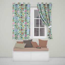 Cute Kawaii School Supplies Cat Books Clock Pencil Green Seamless Pattern Readymade Eyelet Ring Top Thermal 100% Blackout Curtains - thumbnail 1