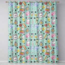 Cute Kawaii School Supplies Cat Books Clock Pencil Green Seamless Pattern Readymade Eyelet Ring Top Thermal 100% Blackout Curtains - thumbnail 2
