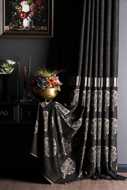 Black Damask Curtain Panel Luxury Striped Drape, Custom Size - image 1