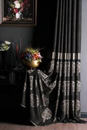 Black Damask Curtain Panel Luxury Striped Drape, Custom Size
