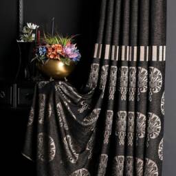 Black Damask Curtain Panel Luxury Striped Drape, Custom Size - thumbnail 3