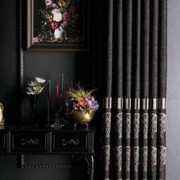 Black Damask Curtain Panel Luxury Striped Drape, Custom Size - thumbnail 2