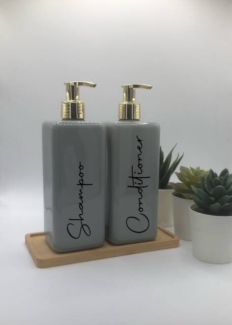 Personalised Grey Square Soap Dispenser Bottle With Gold Pump 250Ml & 500Ml - image 1