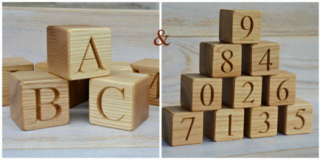 26 Wood English Alphabet Blocks & 10 Numbered Wooden 0-9, Abc Number Blocks, Baby Shower Gift Educational Toy - image 1