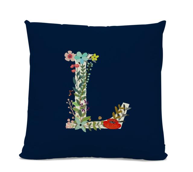 Initial Pillow - Floral Letter With L Monogrammed Custom Throw Flower Monogram