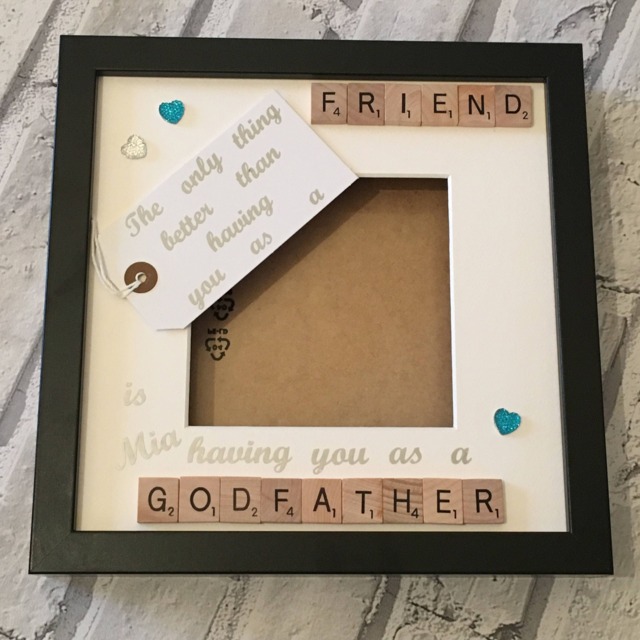 Personalised Godfather Scrabble Art Photo Frame, Godparent Gift - image 1
