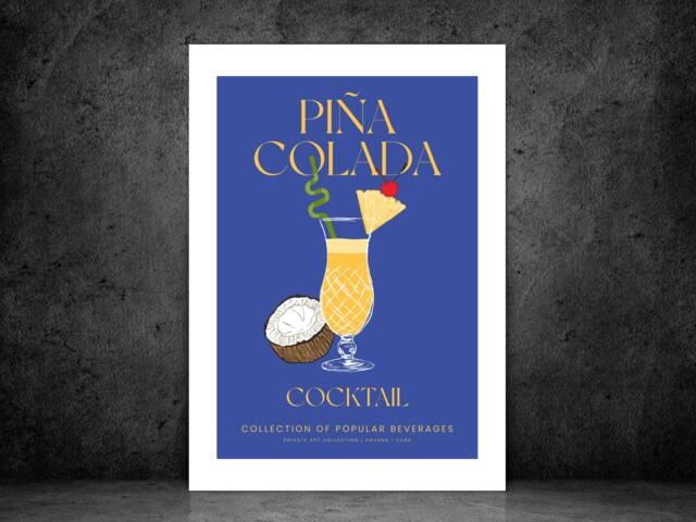 Pina Colada Cocktail Art Print Poster - Party Signature Drink Sign Trendy Wall Decor Minimalist Elegant Retro Gift A5 A4 A3 - image 1