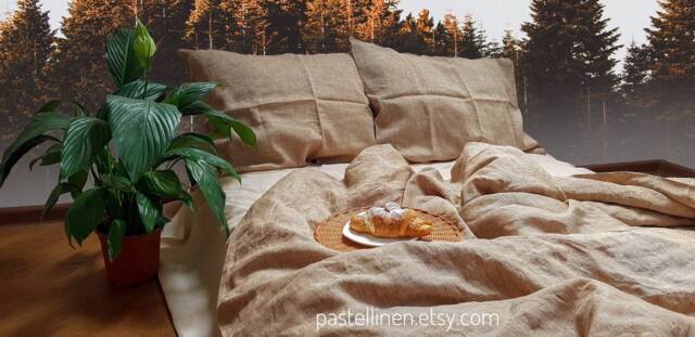 Golden Brown Linen Pillowcase - Envelope Closure Mother Of The Groom Gift - image 1