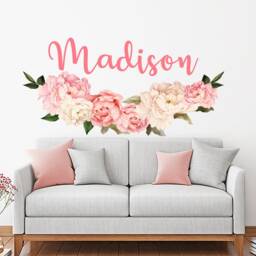 Name Wall Stickers Peony Floral Decals, Watercolor Art Girl Nursery, Flower New Trendy Removable Decals - thumbnail 3
