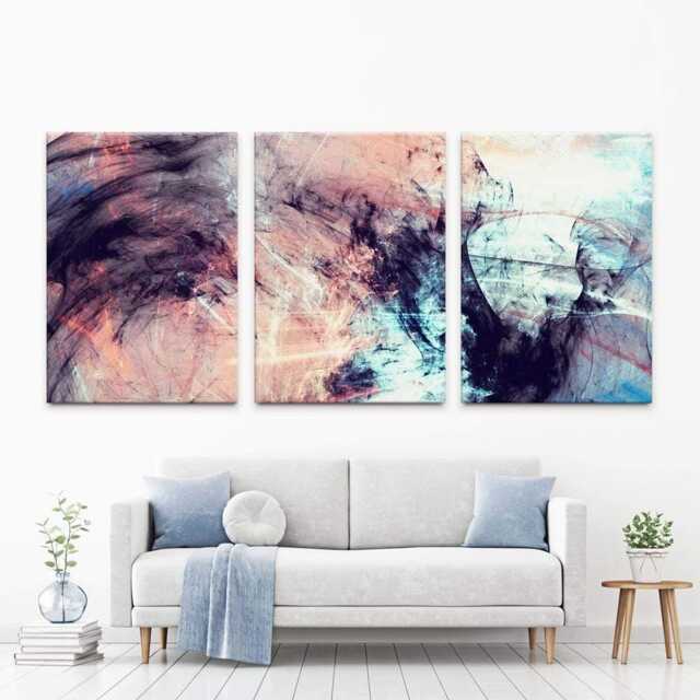 Abstract Ink Canvas Print Trio Blue & Pink Wall Art - image 1