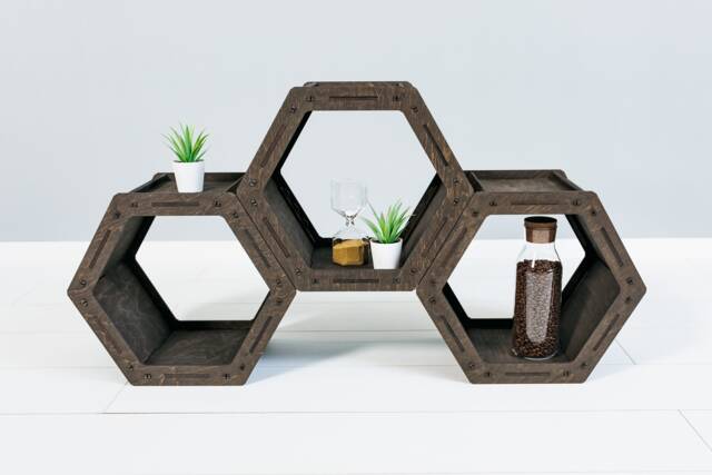 Wooden Rustic Shelves, Set Of Hexagon Geometric Honeycomb Wall Decor - image 1