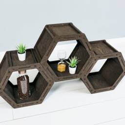 Wooden Rustic Shelves, Set Of Hexagon Geometric Honeycomb Wall Decor - thumbnail 3