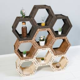 Wooden Rustic Shelves, Set Of Hexagon Geometric Honeycomb Wall Decor - thumbnail 2
