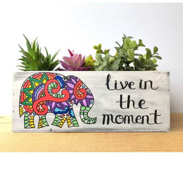Hand Painted Elephant Succulent Planter Live in The Moment Decor - image 1