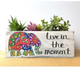 Hand Painted Elephant Succulent Planter Live in The Moment Decor - thumbnail 1