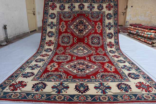 6x9 Ft Red Large Kazak Area Carpet, Afghan Luxury New Rug, Medallion Hand Knotted Rug, Rug For Livingroom Carpet - image 1