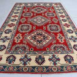 6x9 Ft Red Large Kazak Area Carpet, Afghan Luxury New Rug, Medallion Hand Knotted Rug, Rug For Livingroom Carpet - thumbnail 2