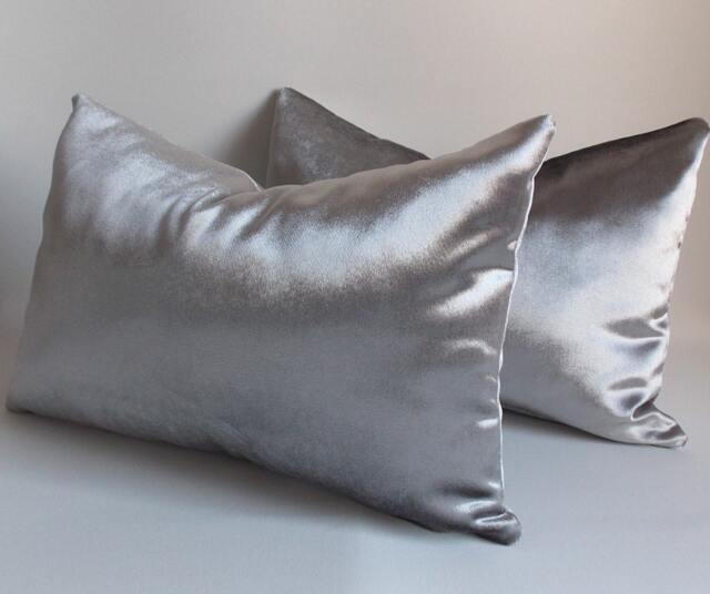 Set Of 2 Silver Velvet Lumbar Pillow Covers - image 1