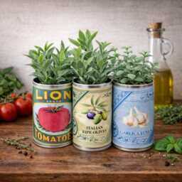 Italian Vintage Retro Herb Planters Tin Cans. Kitchen Indoor Plant Planter Pots - thumbnail 3
