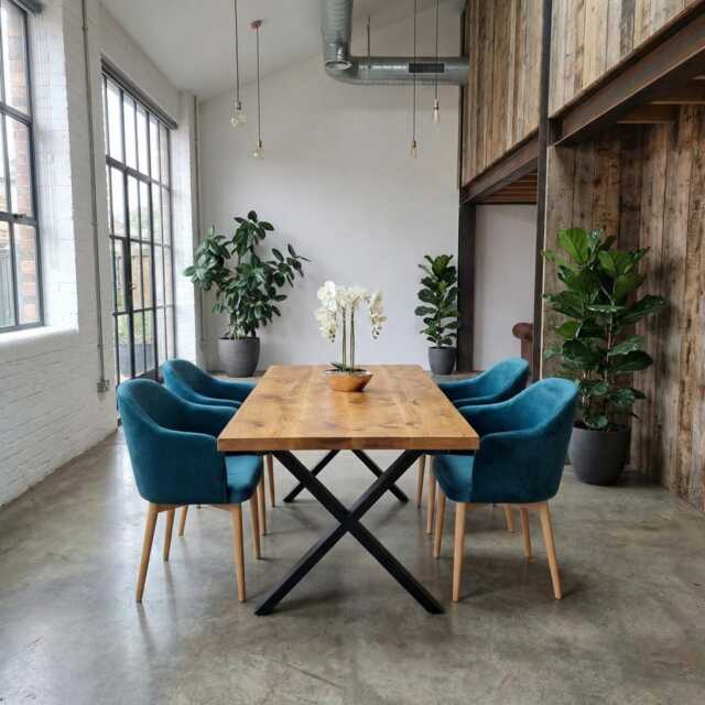 Barton Xf Rustic Wood Dining Table - Industrial Steel Legs Handmade Natural Cozy & Modern Cotswold - image 1