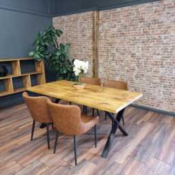 Barton Xf Rustic Wood Dining Table - Industrial Steel Legs Handmade Natural Cozy & Modern Cotswold - thumbnail 3