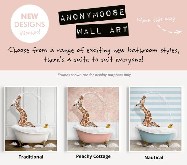Giraffe Squirting Water A Bath Print, Bathing, Funny Bathroom Animal in Bathtub, Tub Whimsy - image 1