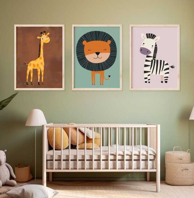 Safari Animal Prints Lion, Giraffe, Zebra Nursery Wall Art - image 1