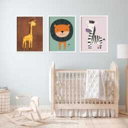 Safari Animal Prints Lion, Giraffe, Zebra Nursery Wall Art - thumbnail 2