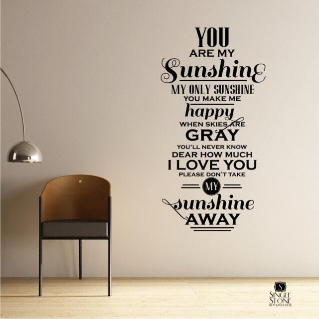 Nursery You Are My Sunshine Wall Quote Decal - Vinyl Word Art Custom Home Decor