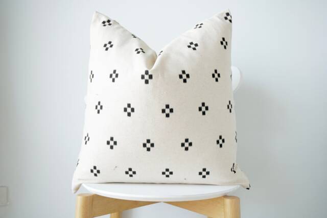 Block Print Pillow Cover Vintage Hmong Batik, Hemp Back - image 1